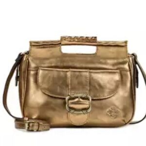 Patricia Nash Gold Leather Ovodda Crossbody Bag w/. Metallic Finish